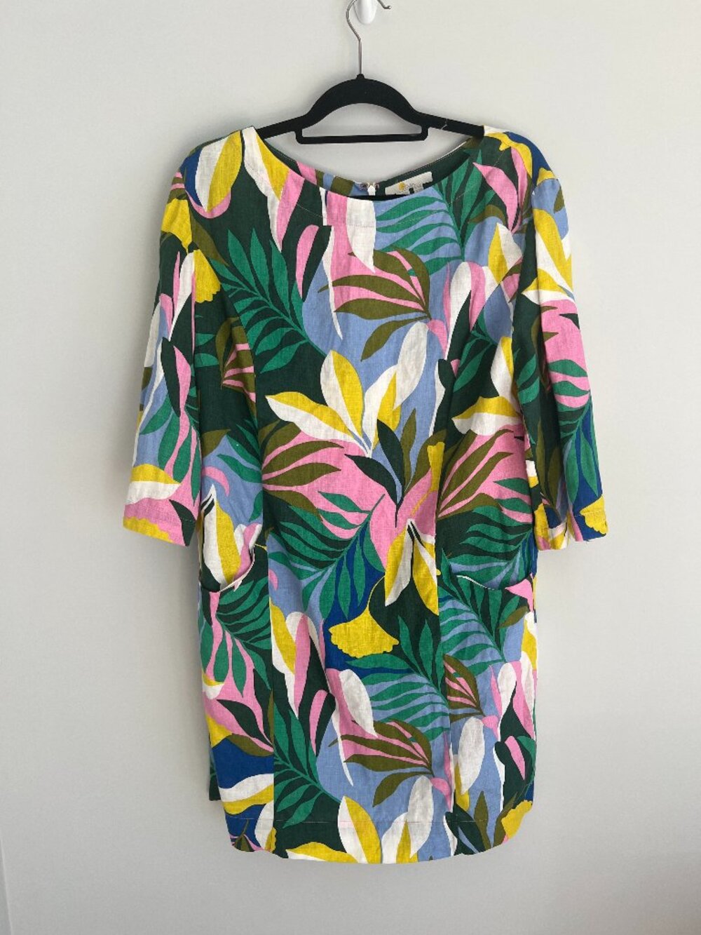 Boden Laurie Linen Shift Dress Size 12 Tropical Floral print with Pockets